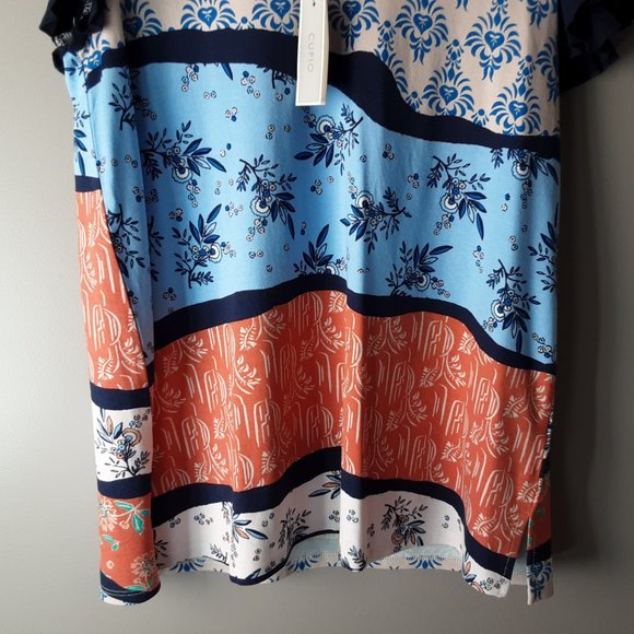 Cupio Top | Blue Tan Orange Floral | New! Small - Picture 4 of 14